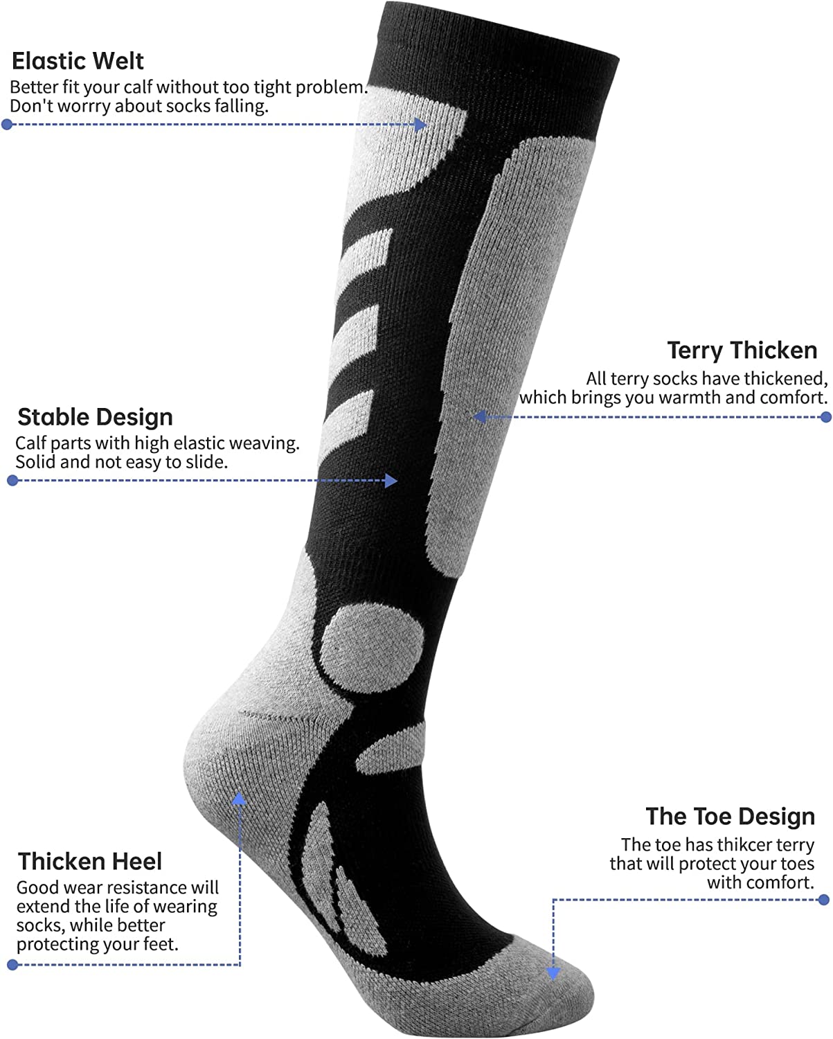 Kayzadd Ski Socks for Men 2-Pack for Skiing, Snowboarding, Outdoor Sports Performance Socks… - Image 2